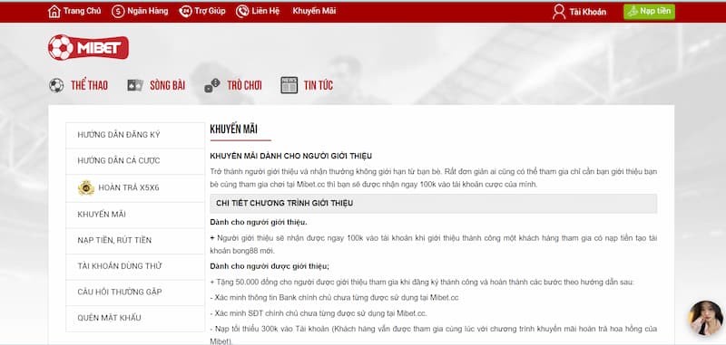Khuyến mãi có tại Mibet