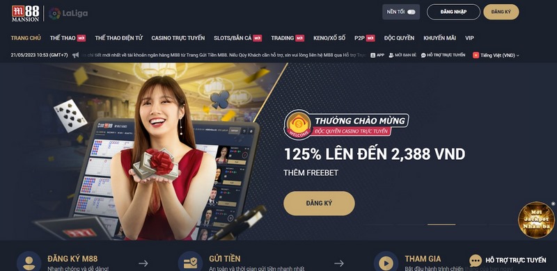 Khuyến mãi M88 125% gói thưởng casino được áp dụng cho mọi thành viên