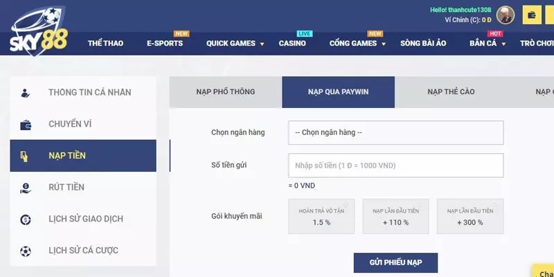 Nạp tiền Paywin tiện lợi đảm bảo an toàn cao cho hội viên