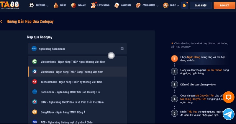 Nạp qua Codepay với thời gian nhanh chóng không mất phí