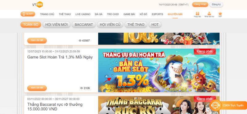 Hoàn trả slots hấp dẫn tới 1,3% mỗi ngày 